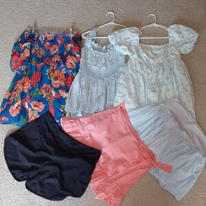 6 Piece Bundle A: 2 Dresses, Romper, Skirt, Skort, & Short Sz L